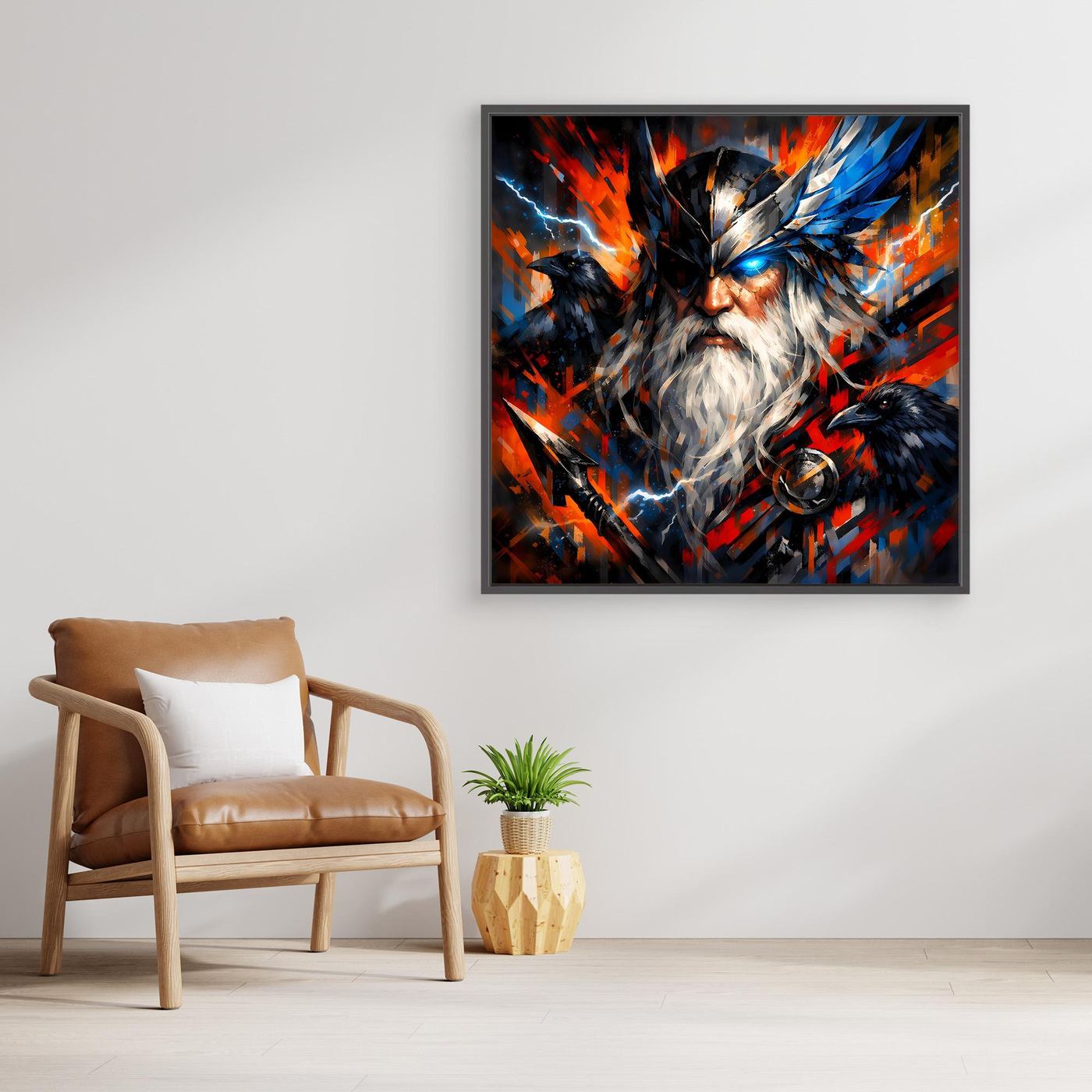 Leinwand Odin der Göttervater mit Raben | Modernes Nordisches Mythologie Wandbild