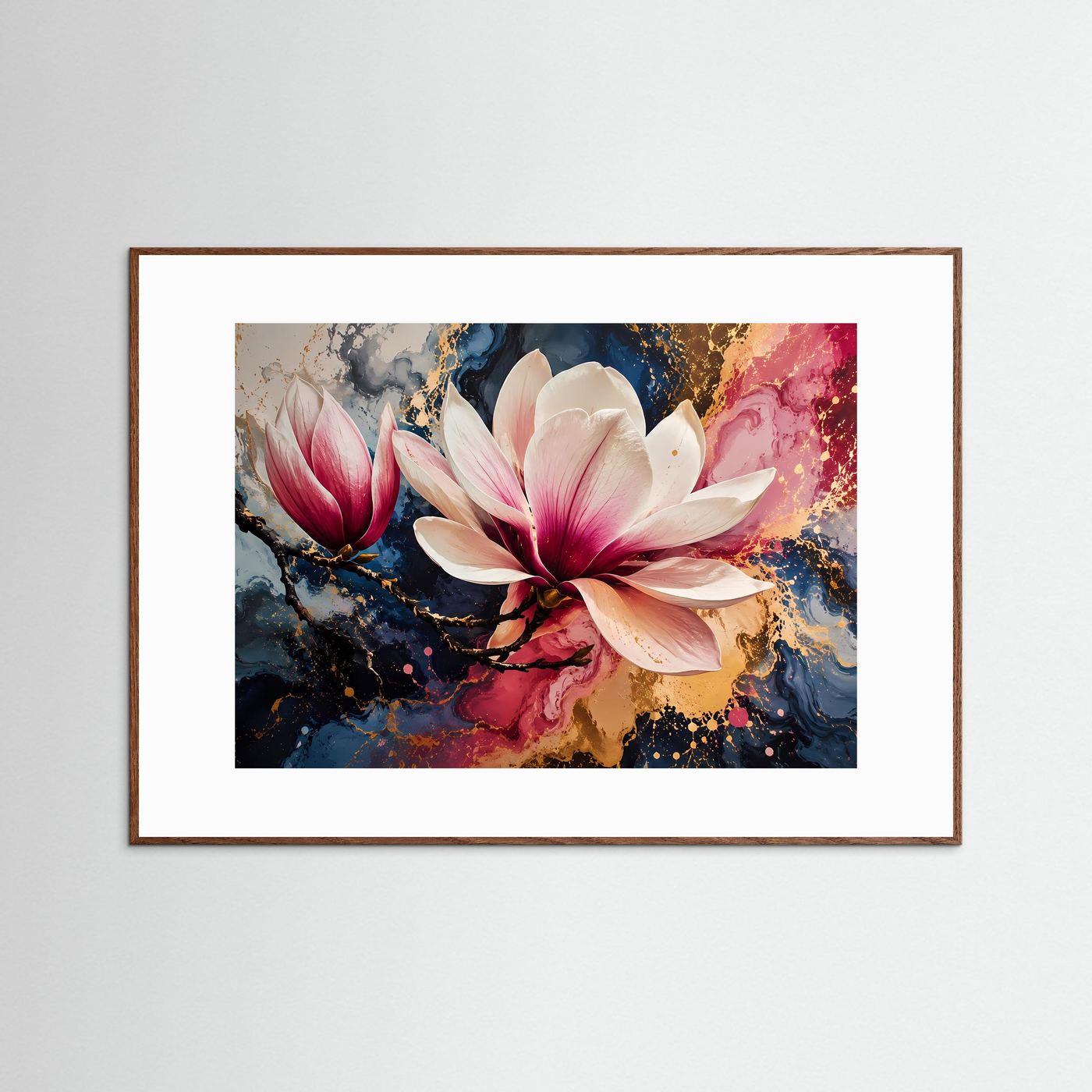 Magnolien in Rosa & Gold | Abstrakte florale Kunst