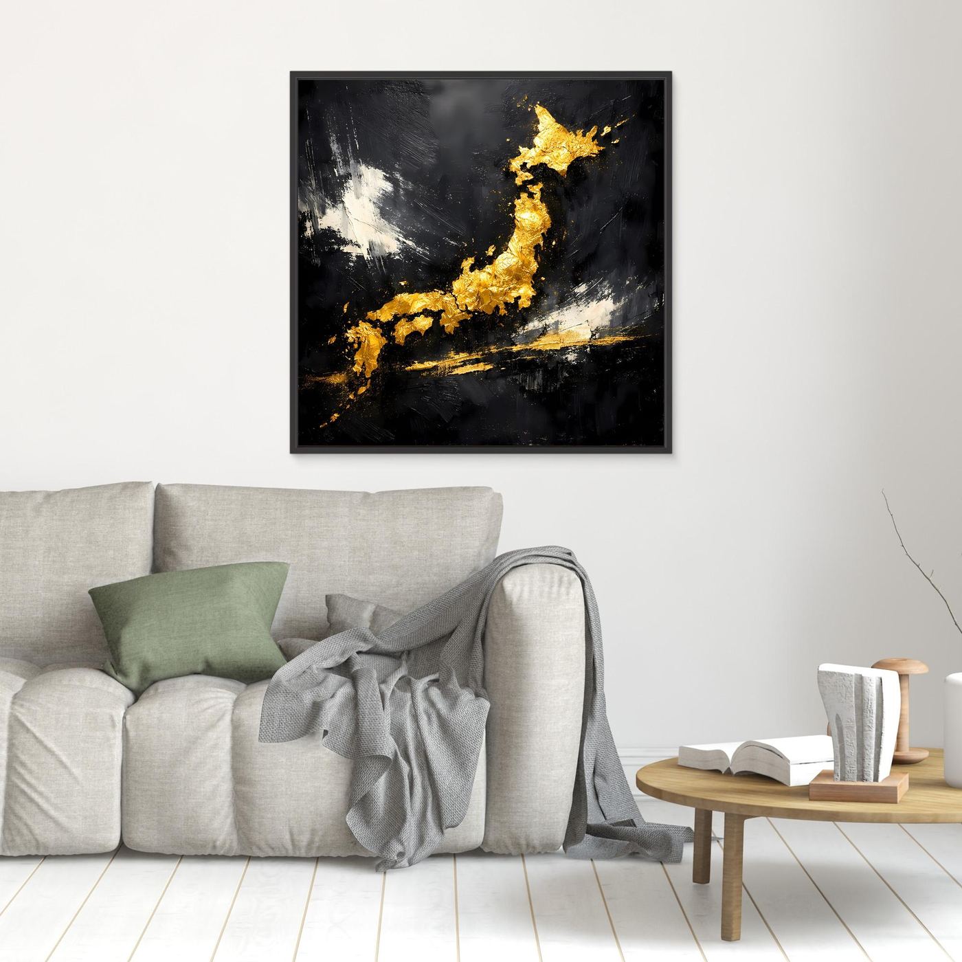 Leinwand Elegante Japan-Karte in Gold & Schwarz | Modernes Abstraktes Wandbild