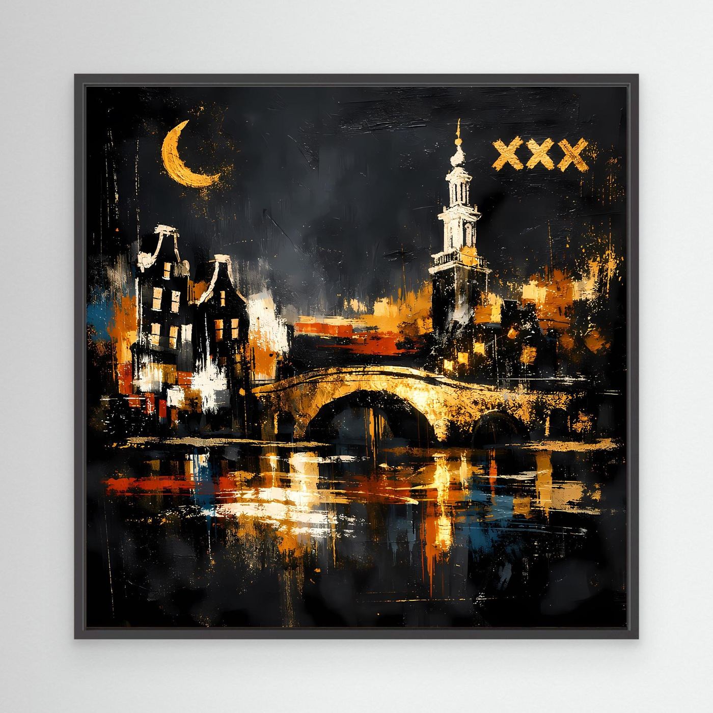 Leinwand Romantische Grachten von Amsterdam bei Nacht | Modernes Holland Wandbild