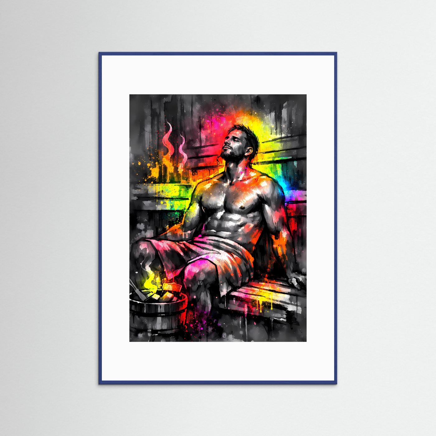 Die Kunst der Regeneration | Sauna Poster in bunten Neonfarben & Wellness-Optik | Abstraktes Kunstposter Hochformat