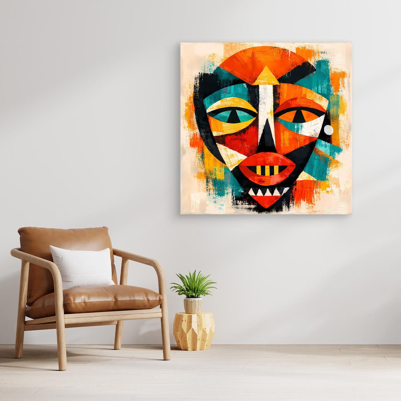 Leinwand Abstrakte Afrikanische Maske | Kubistisches Modern Art Wandbild