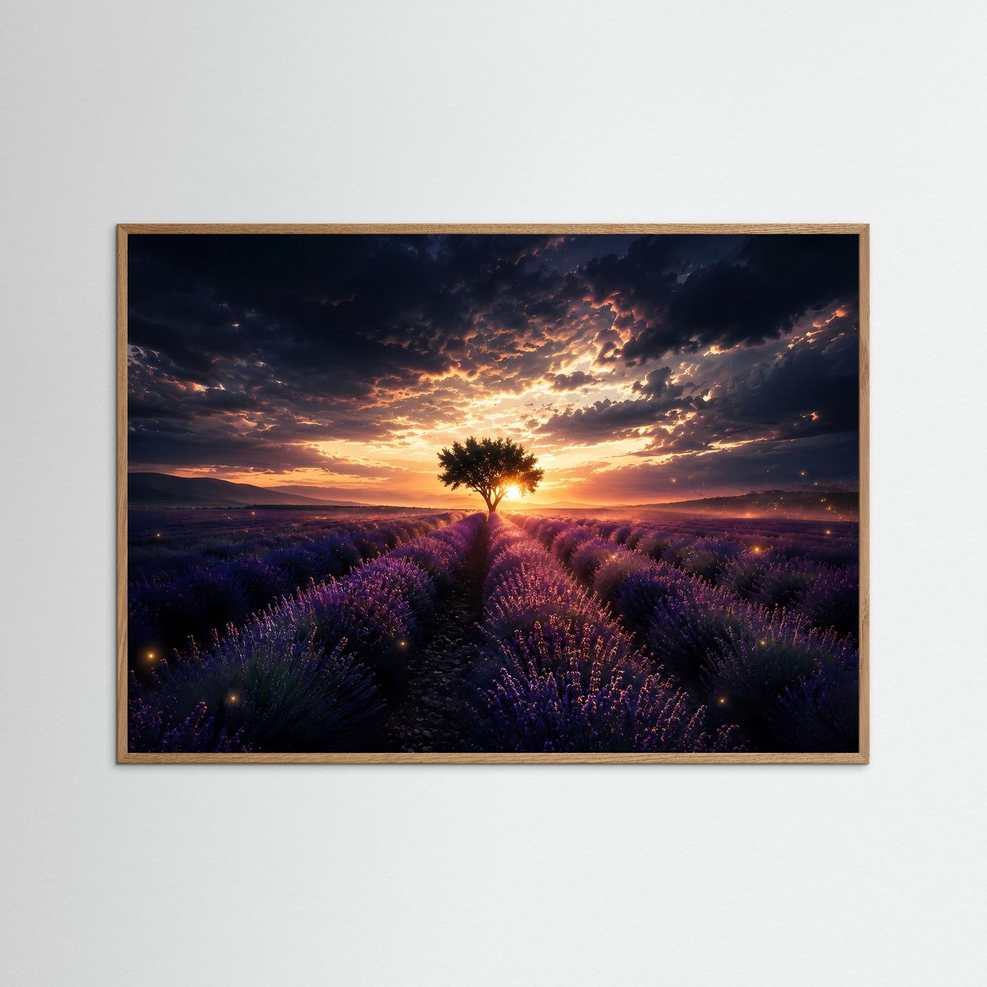 Lavendelfeld mit Baum Poster | Sonnenuntergang Landschaft Wandbild | Provence Lavendel Kunst | Natur Fine Art Print | Modernes Panorama