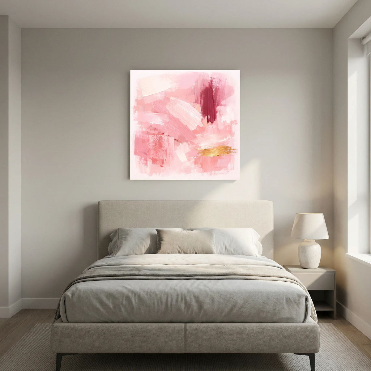Leinwand Abstraktes Gemälde in Rosa und Gold | Modernes Elegantes Wandbild Pastell