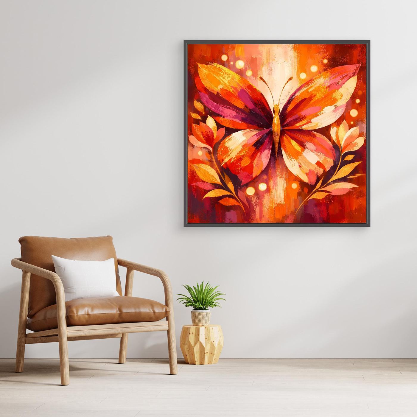 Leinwandbild mit Holzrahmen: Schmetterling-Illustration in warmem Farbverlauf
