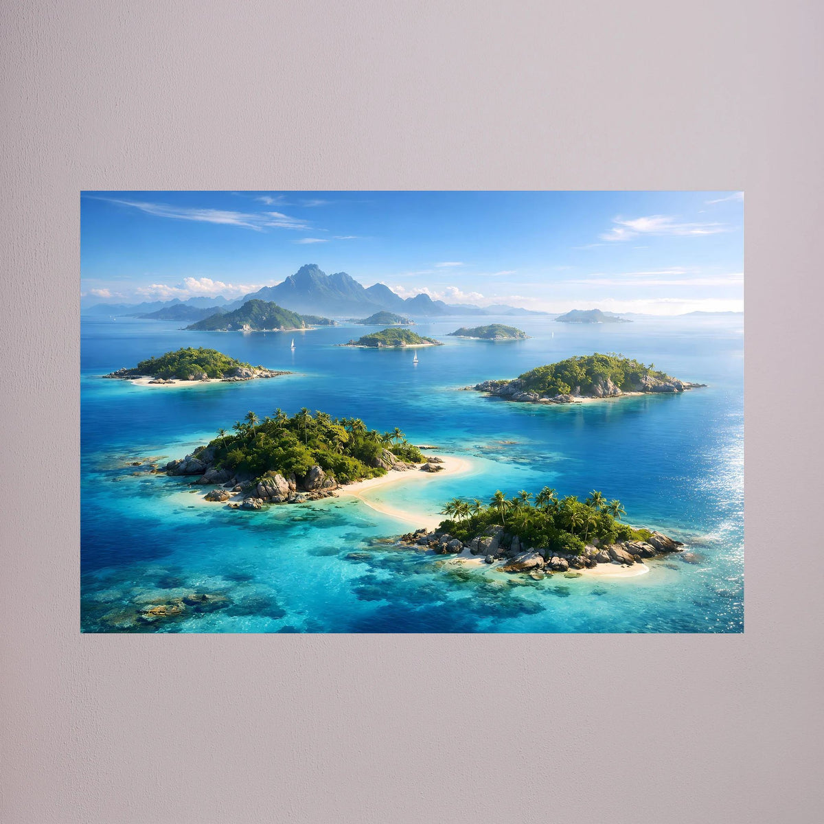 Querformat-Poster: Inseln mit türkisblauem Wasser und grünen Küsten