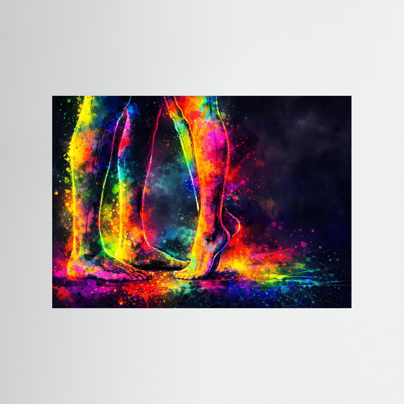 Abstraktes Kunstposter mit bunten Paar-Silhouetten im Querformat, ohne Rahmen