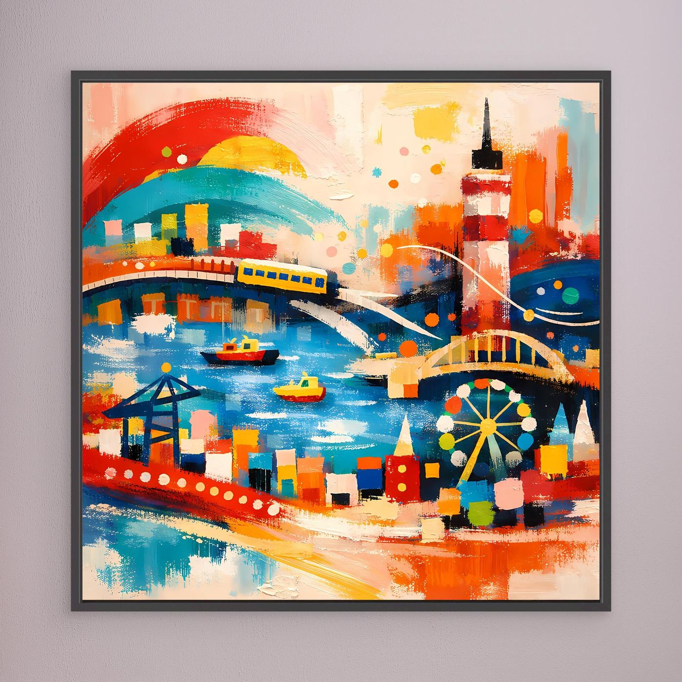 Leinwand Abstraktes Hamburg Hafen Wandbild | Buntes Maritimes Kunstwerk