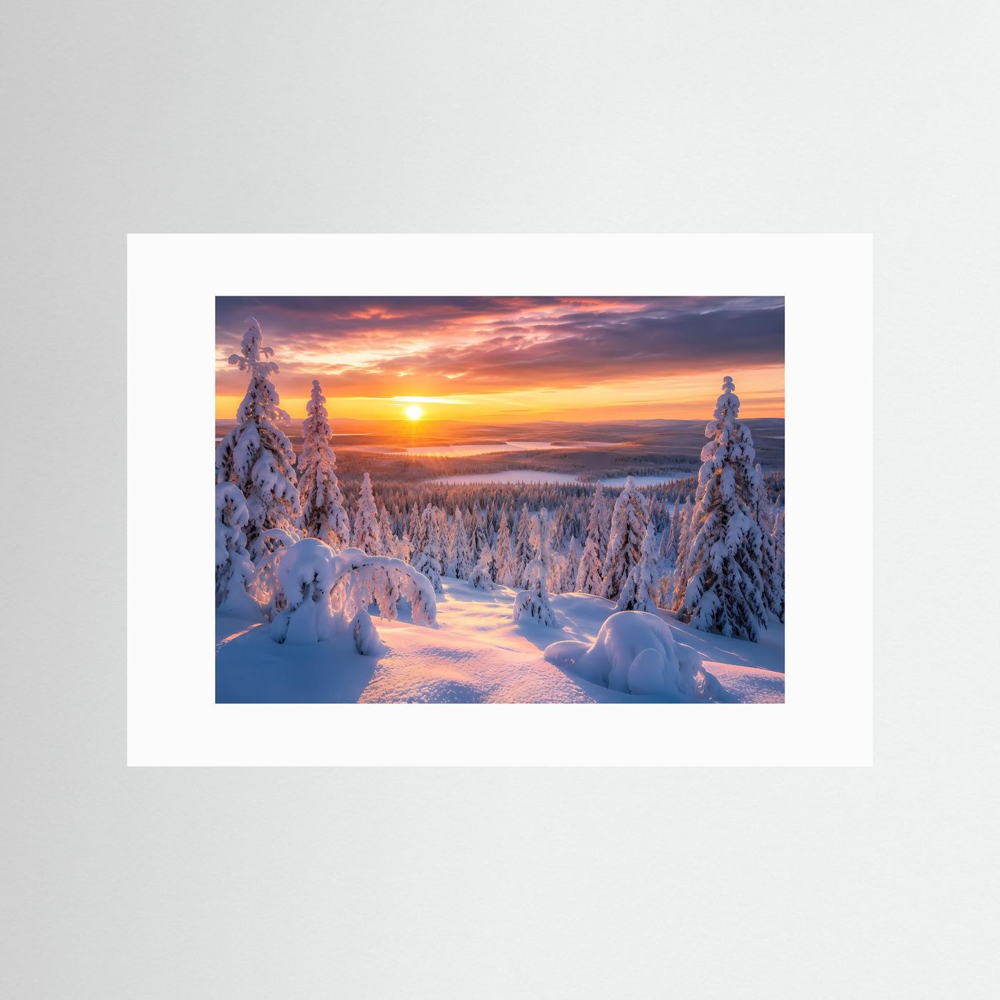 Winterzauber im Sonnenuntergang | Verschneite Winterlandschaft Poster Querformat