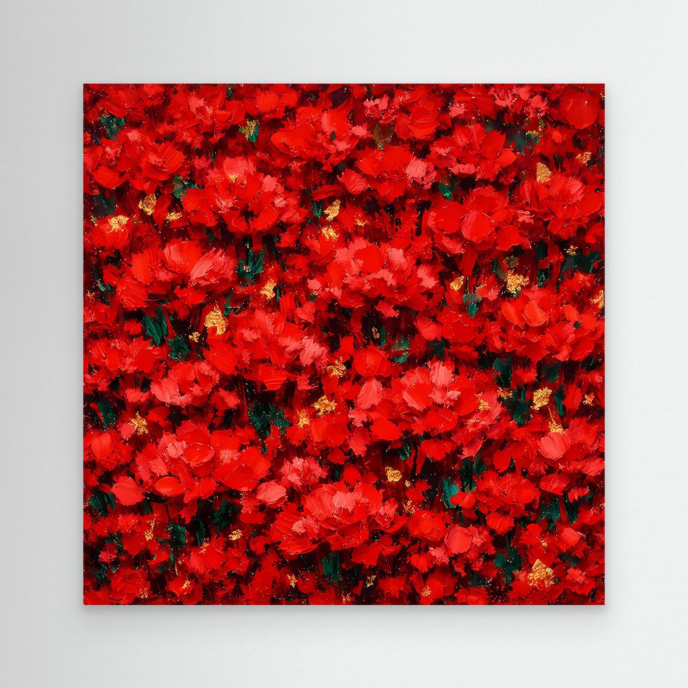 Abstraktes rotes Leinwandbild mit floralen Blütenmeer, Acrylbild ohne Rahmen