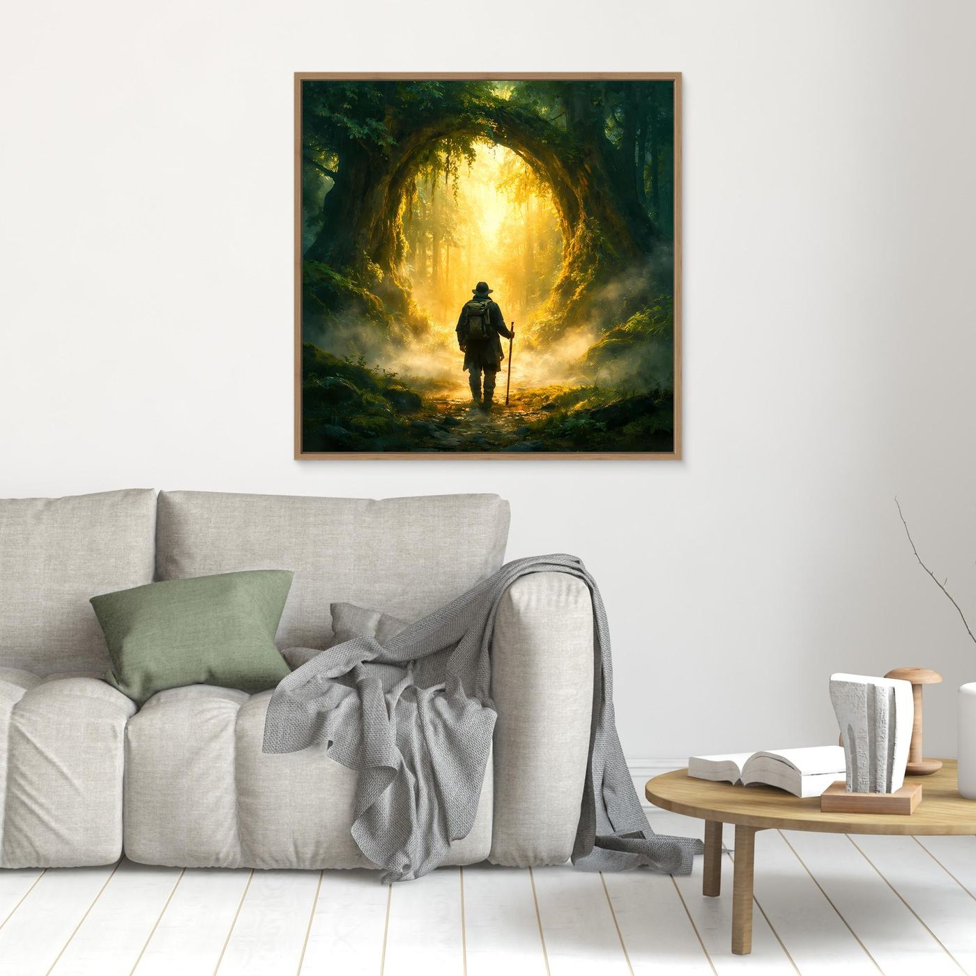 Leinwand Mystischer Wanderer am Waldportal | Abstraktes Natur Zauberwald Wandbild