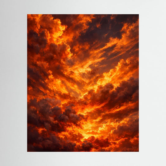 Hochformatiges Poster mit dramatischen Wolken in Orange und Rot