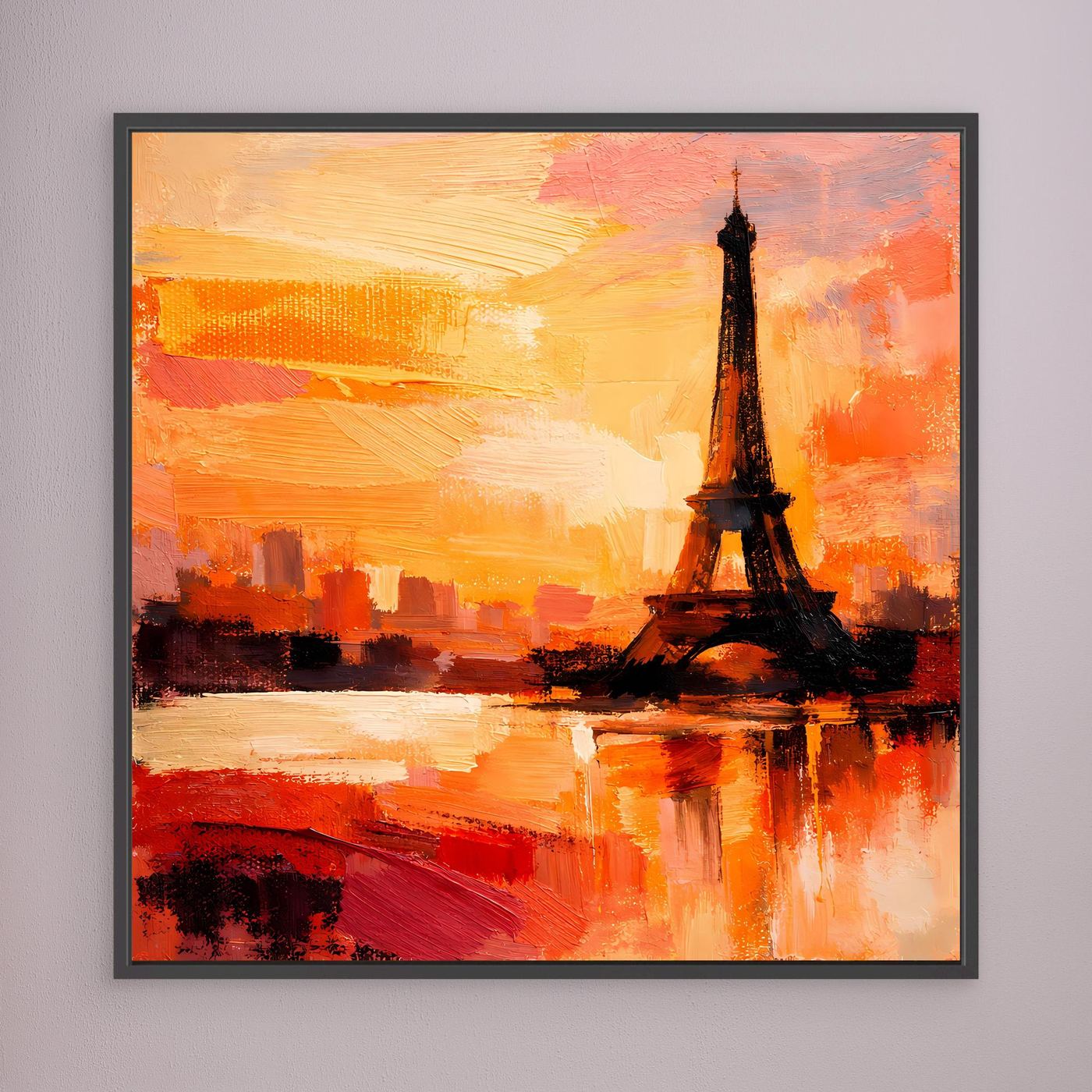 Leinwand Abstraktes Eiffelturm Paris Gemälde | Modernes Romantisches Wandbild Sonnenuntergang