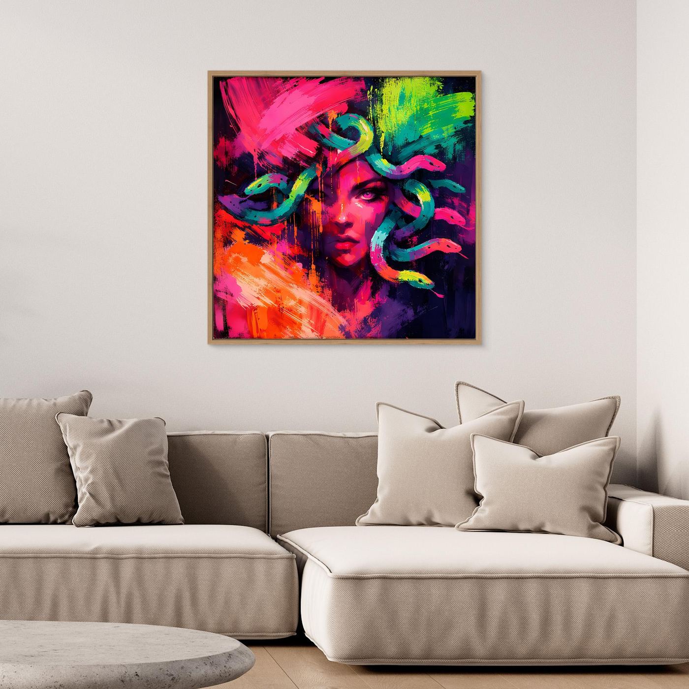 Leinwandbild Abstrakte Medusa im Neon-Stil | Moderner Mythos