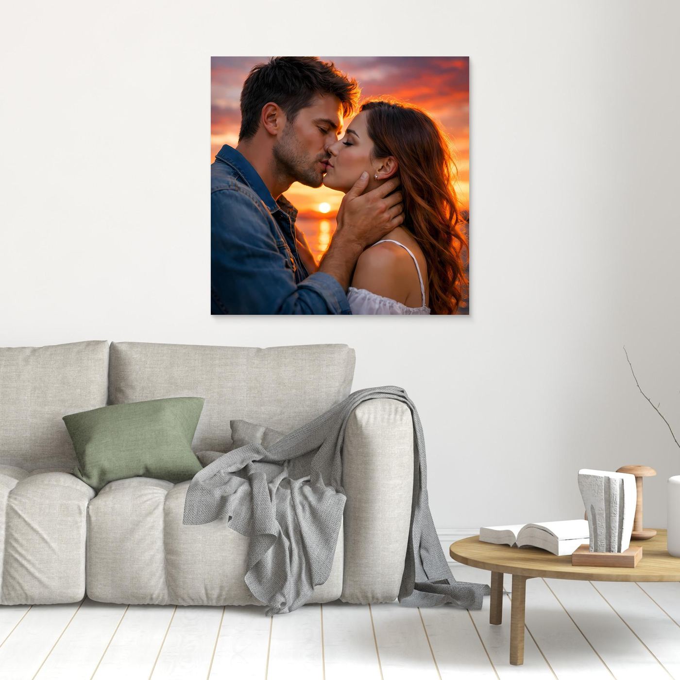 Leinwand Romantischer Kuss im Abendrot | Sinnliches Paar Wandbild