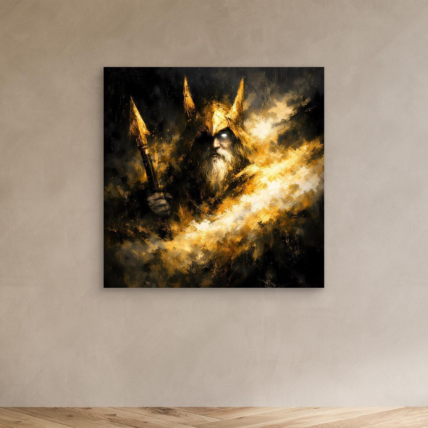 Leinwand Goldener Odin Nordischer Gott | Abstraktes Wikinger Wandbild Modern