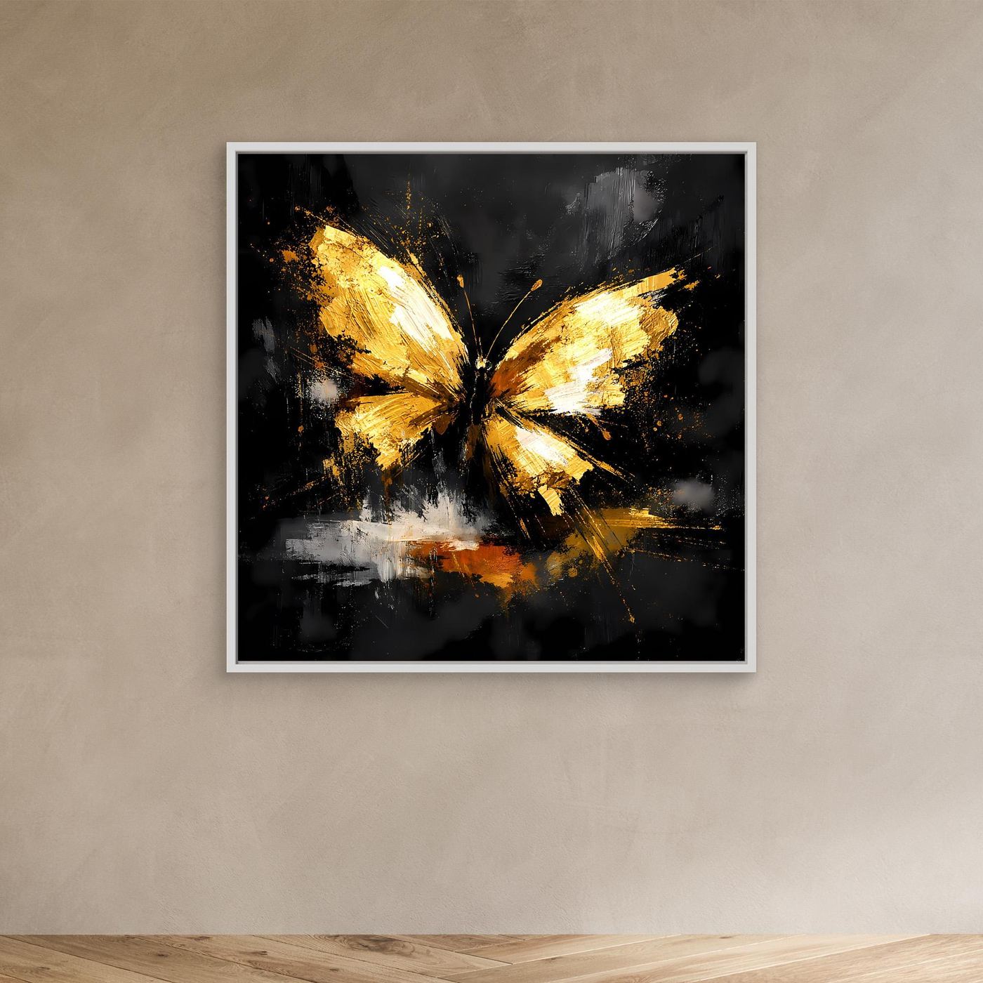 Leinwand Goldener Schmetterling Abstrakt | Modernes Insekten Wandbild Schwarz Gold