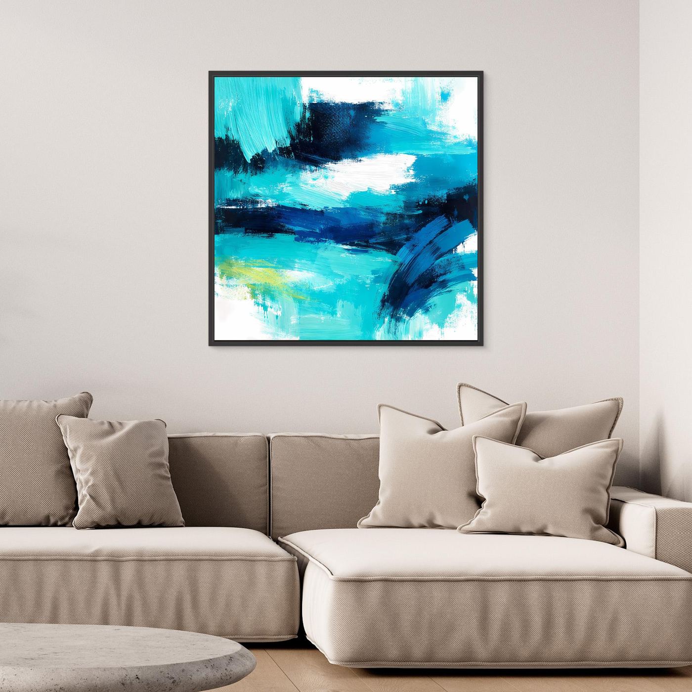 Premium Leinwand Modernes Abstraktes Wandbild Ocean Blue | Maritimes Kunstwerk im Impasto-Stil