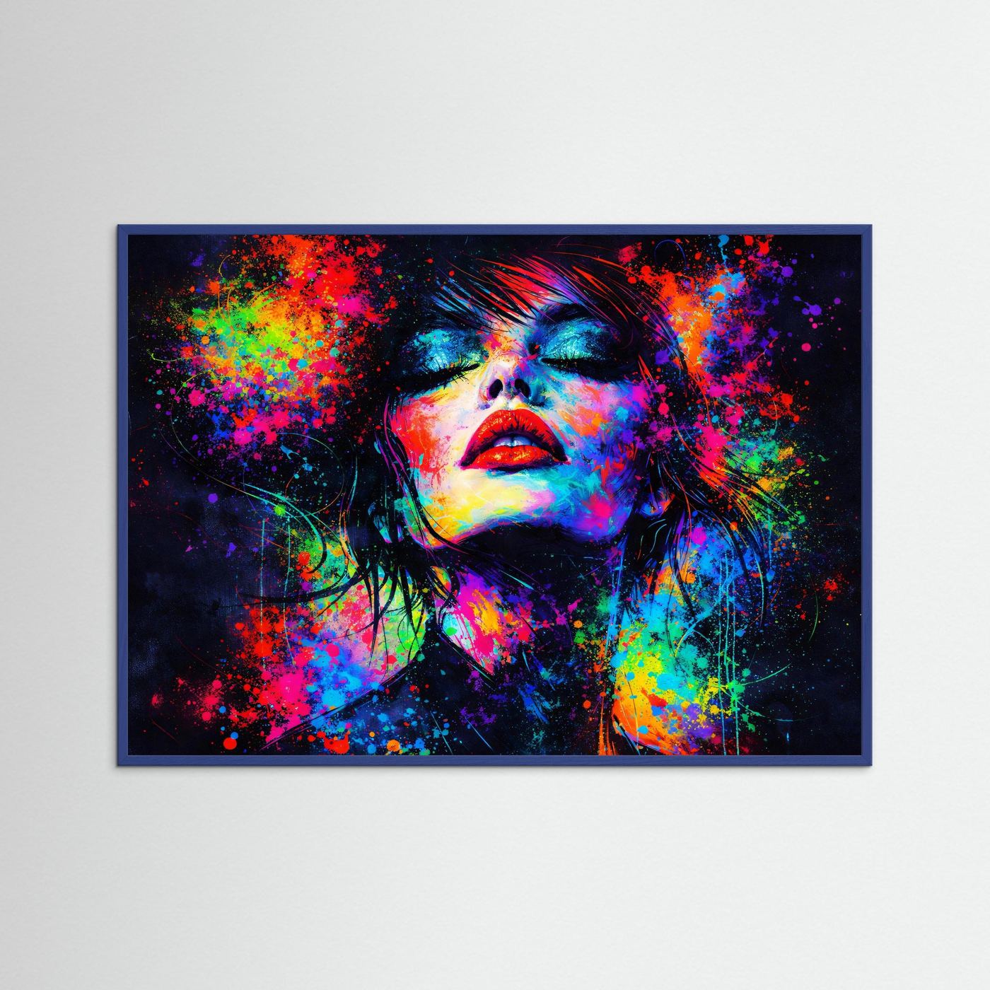 Farbenfrohes Pop Art Frauen Portrait | Abstrakte Bunte Kunst & Neon Wandbild Querformat