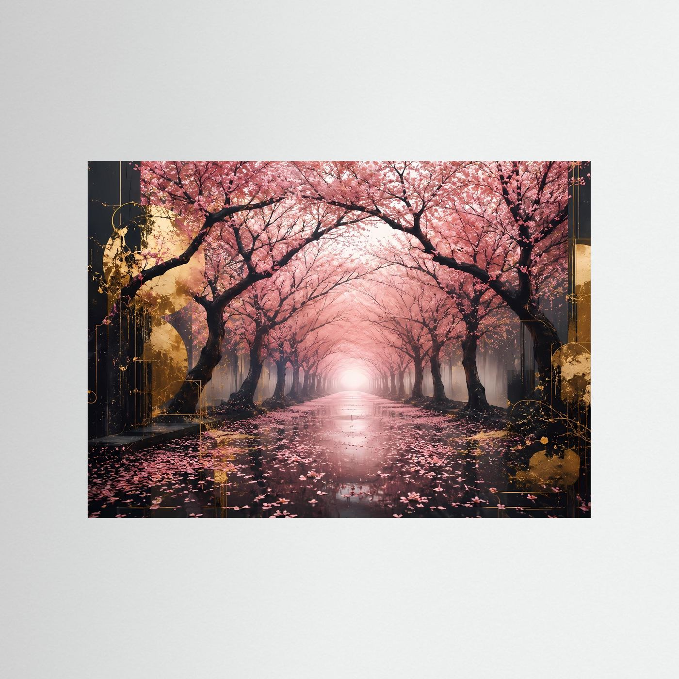 Kirschblütenallee Poster | Sakura Wandbild | Japanische Frühlingslandschaft | Rosa Blüten Kunst | Premium Leinwandbild