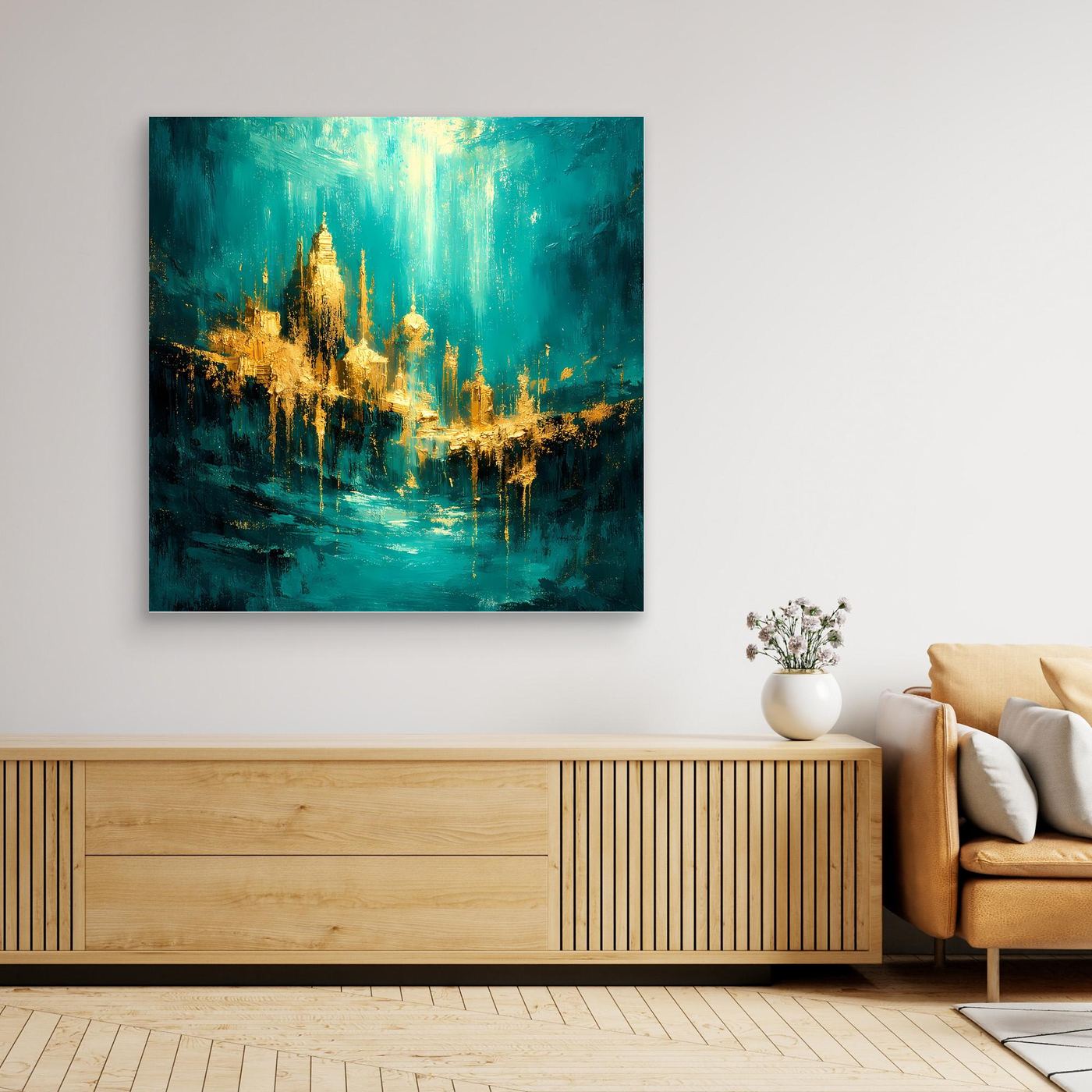Leinwand Magische Goldene Stadt Atlantis | Abstraktes Unterwasser Wandbild