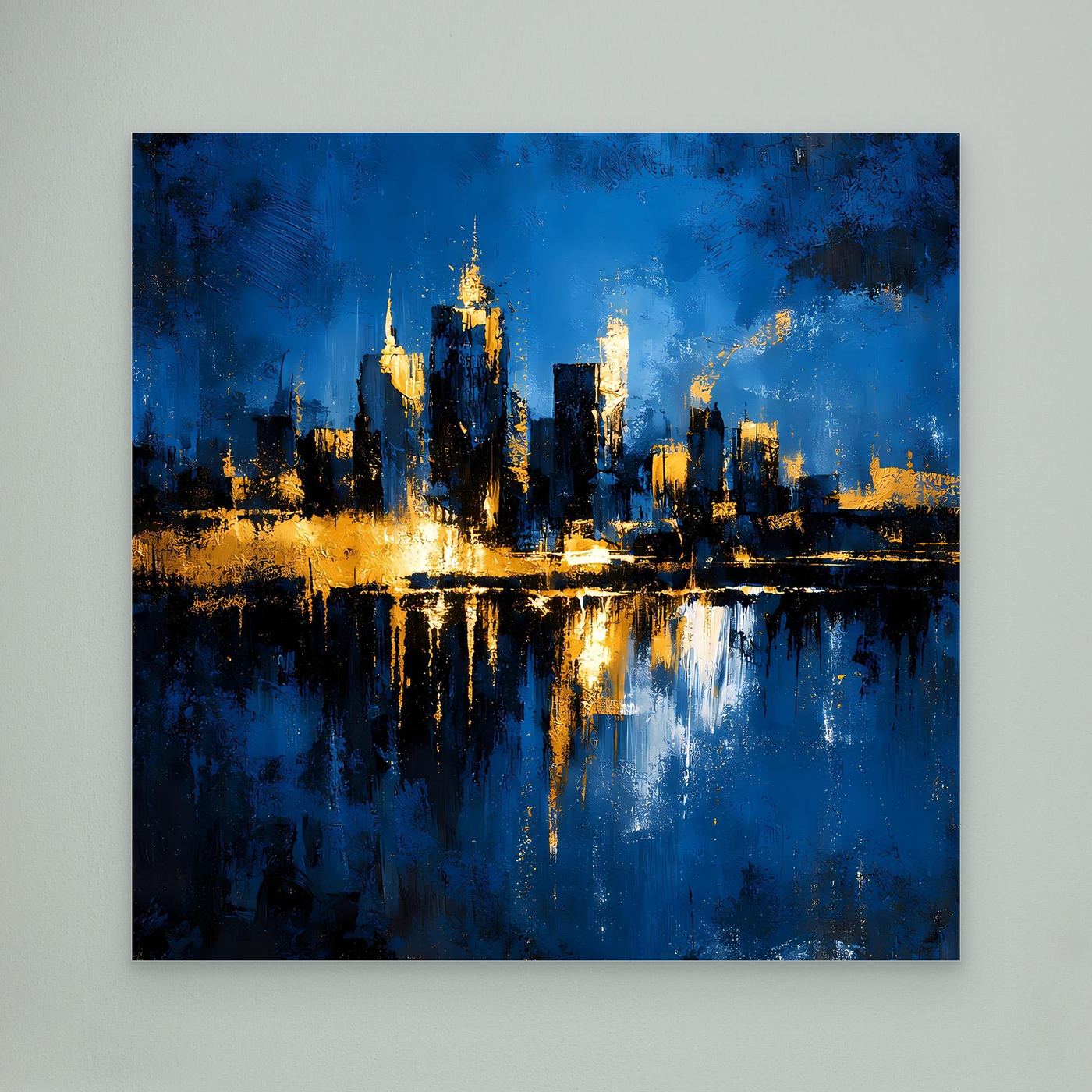 Leinwand Goldene Skyline bei Nacht | Modernes Abstraktes New York Wandbild