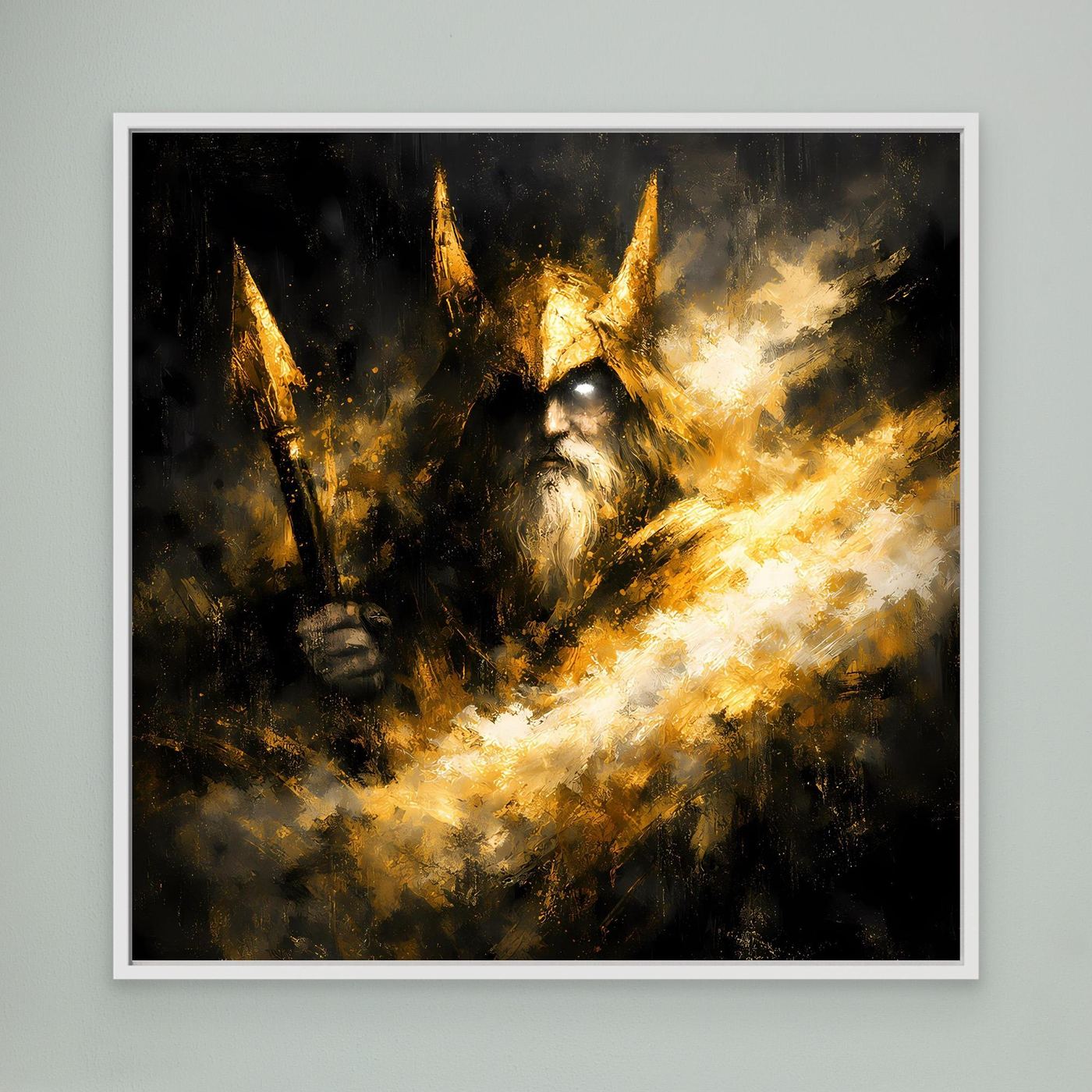 Leinwand Goldener Odin Nordischer Gott | Abstraktes Wikinger Wandbild Modern