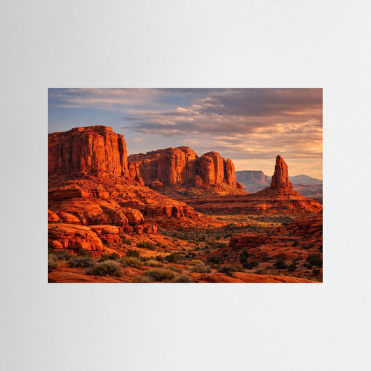 Wandbild mit rotem Felscanyon und Abendhimmel, ohne sichtbaren Rahmen