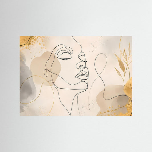 Beiges Goldfarbenes One-Line-Gesichtsposter im Querformat