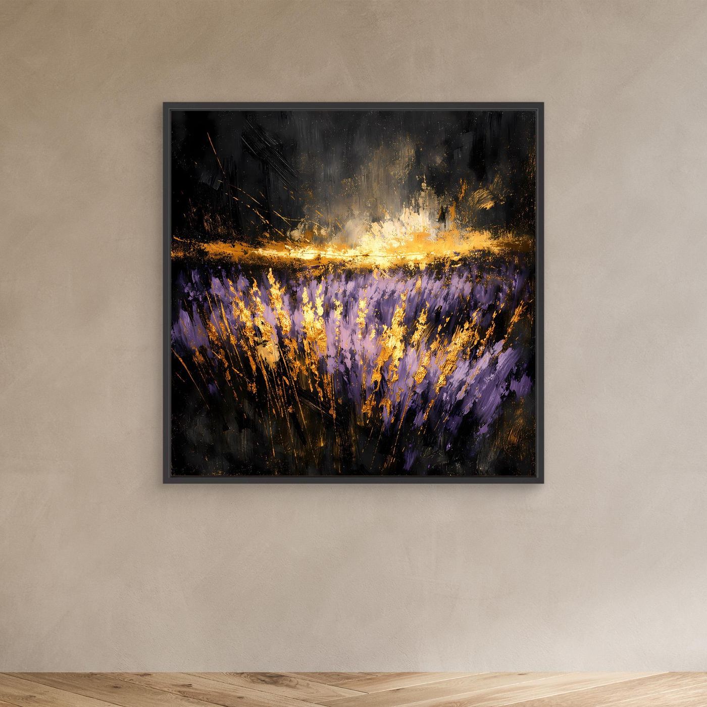 Leinwand Mystisches Lavendelfeld bei Nacht | Abstraktes Natur Wandbild Moderne Kunst