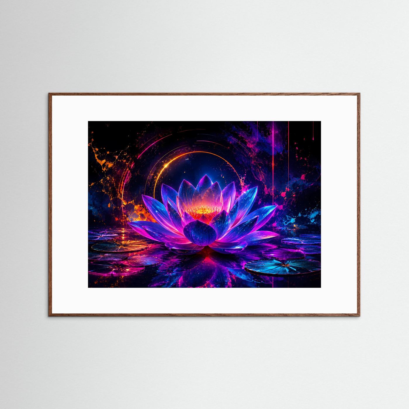 Leuchtender Lotus in Neonfarben | Abstrakte Lotusblume in Pink, Blau & Violett