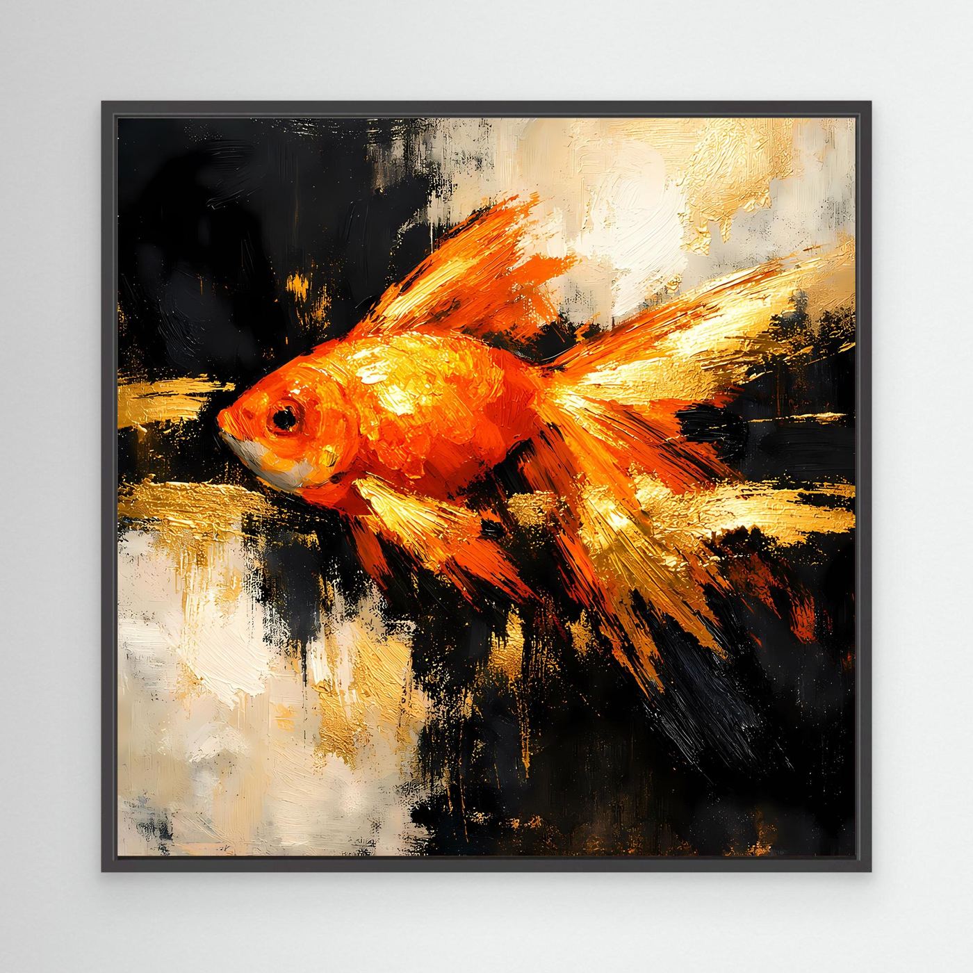 Leinwand Dynamischer Goldfisch in Orange und Gold | Abstraktes Tier Wandbild