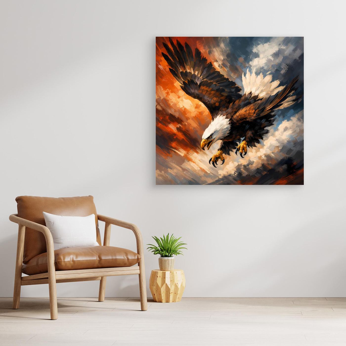 Leinwand Abstraktes Adler Gemälde | Modernes Kraftvolles Wandbild Fliegender Seeadler