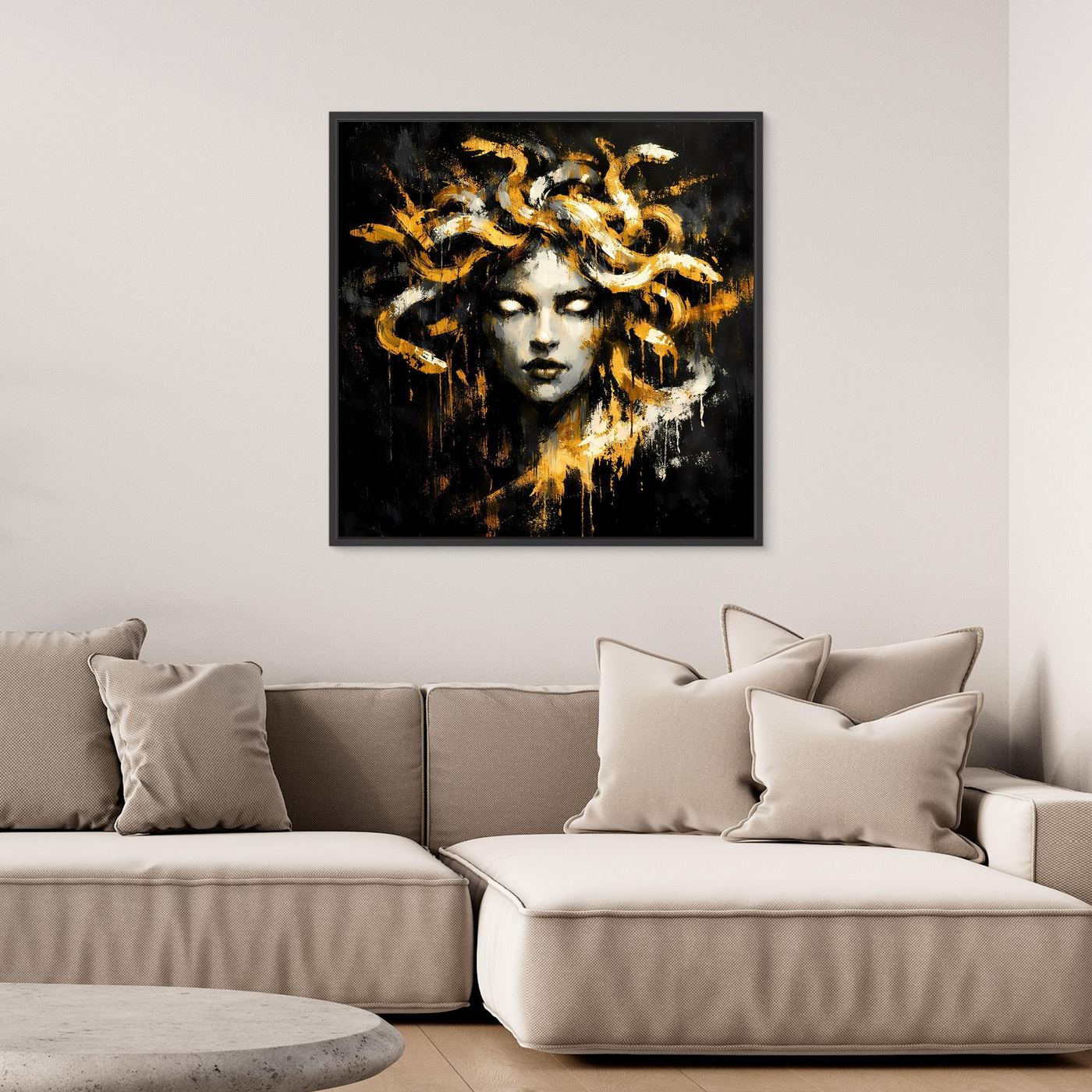 Leinwand Goldene Medusa Gorgone | Abstraktes Mythologie Wandbild Modern