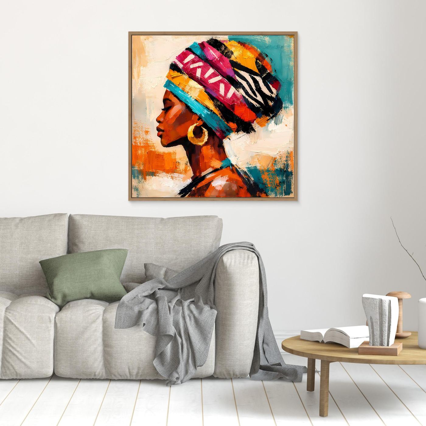 Leinwand Afrikanische Schönheit mit Kopftuch | Abstraktes Modern Art Porträt Wandbild