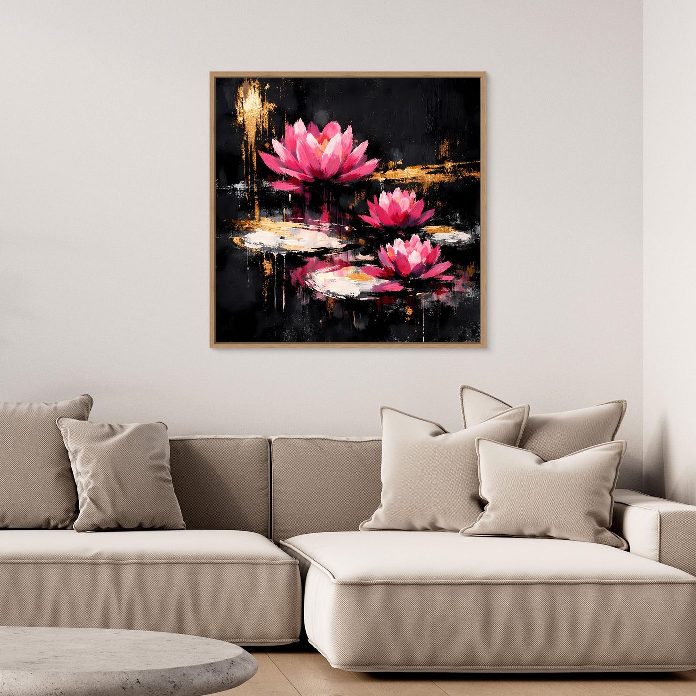 Leinwand Magische Lotusblüten auf dem Wasser | Modernes Abstraktes Seerosen Wandbild