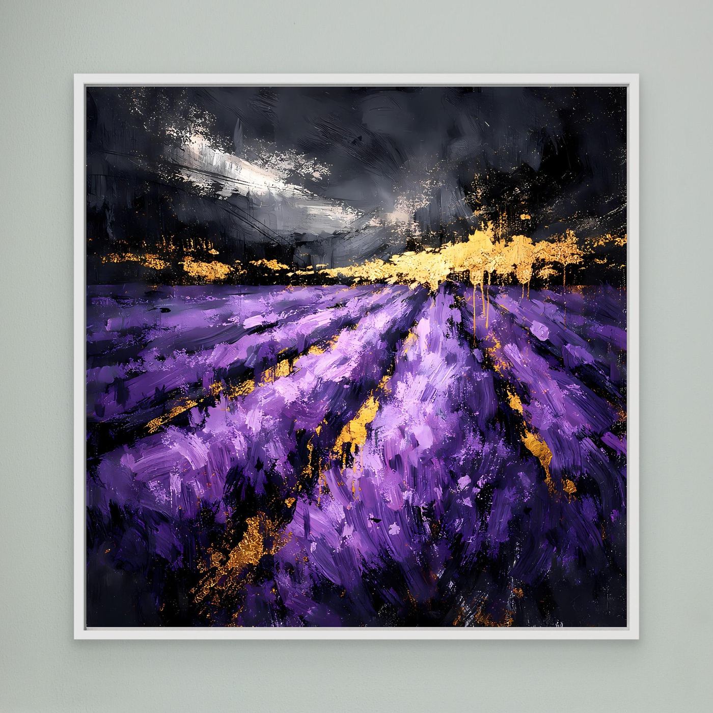 Leinwand Abstraktes Lavendelfeld in Lila und Gold | Modernes Natur Landschafts Wandbild