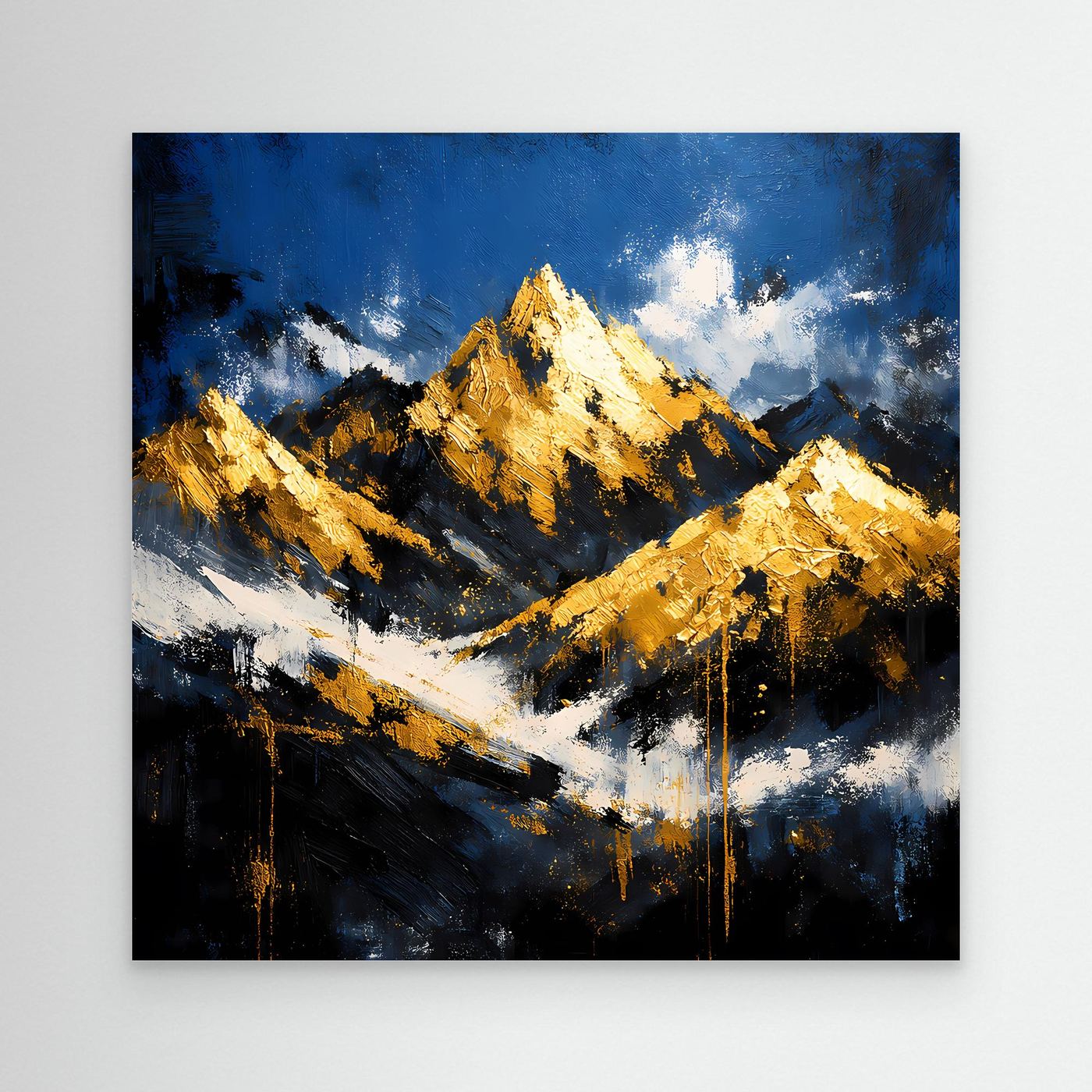 Leinwand Abstraktes Berggemälde in Blau und Gold | Modernes Berge Wandbild