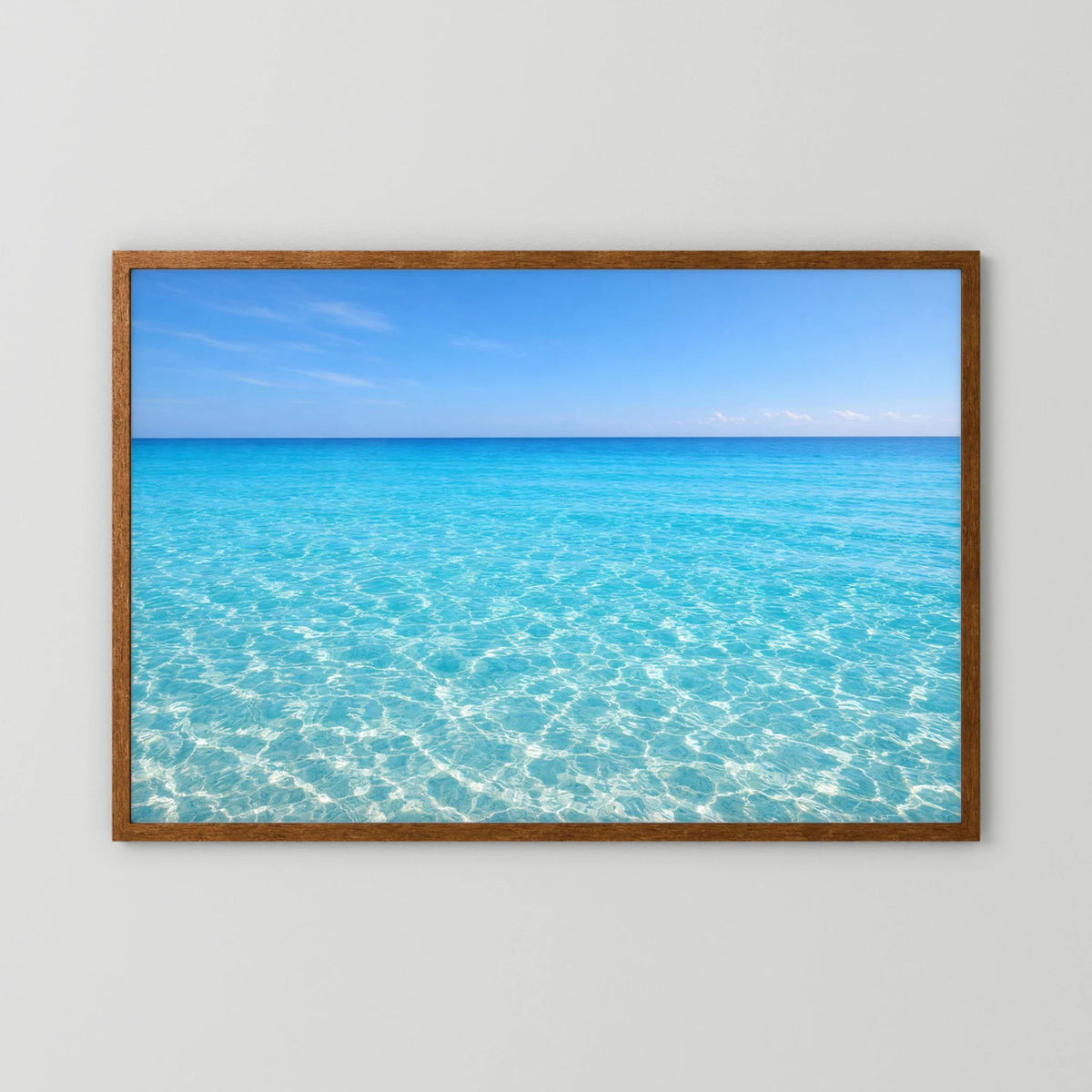 Wandbild mit Meerwasser-Motiv in Blau, rechteckig, brauner Holzrahmen