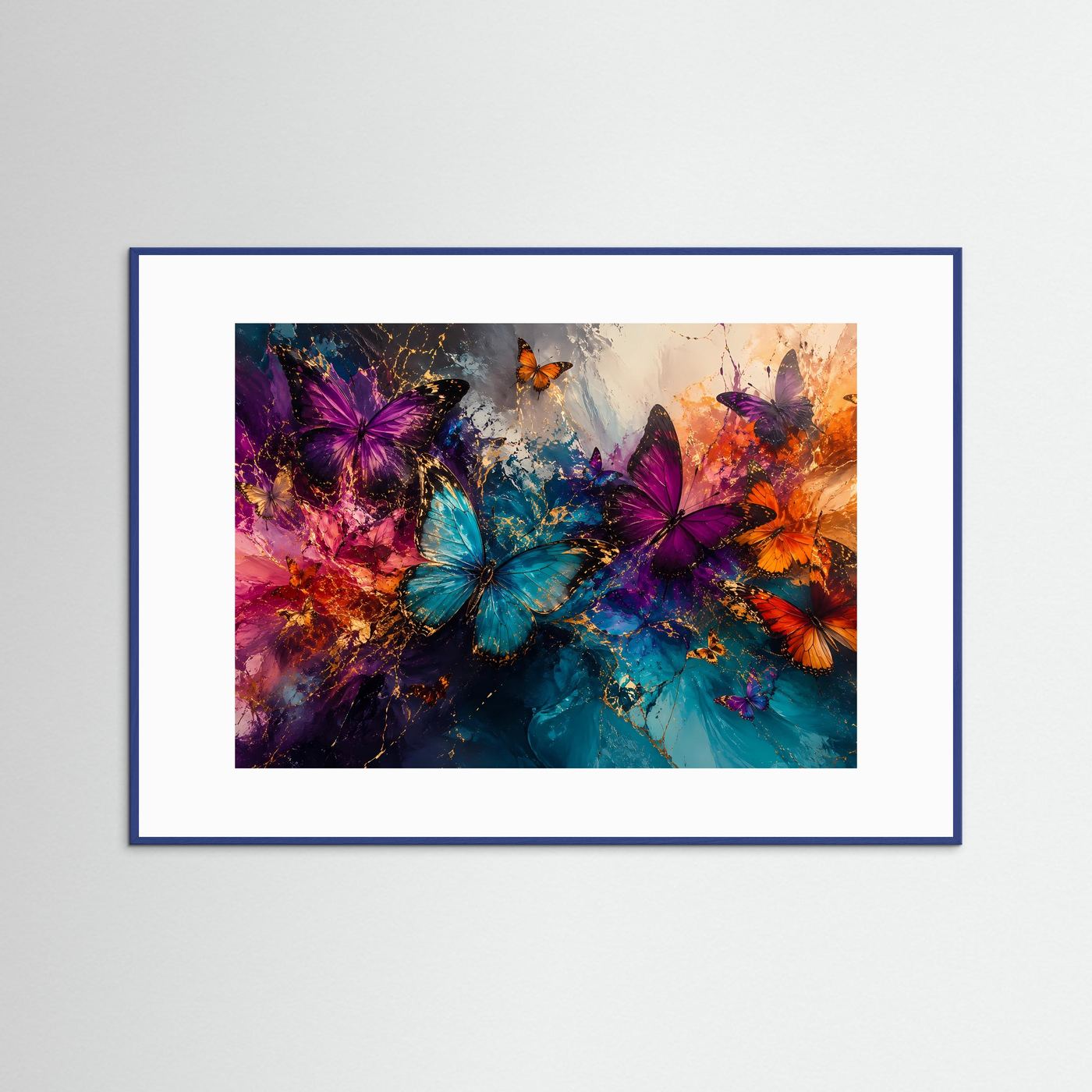 Farbenflug der Schmetterlinge | Abstrakte Schmetterlingskunst in Türkis, Violett & Orange – Moderne Wandkunst