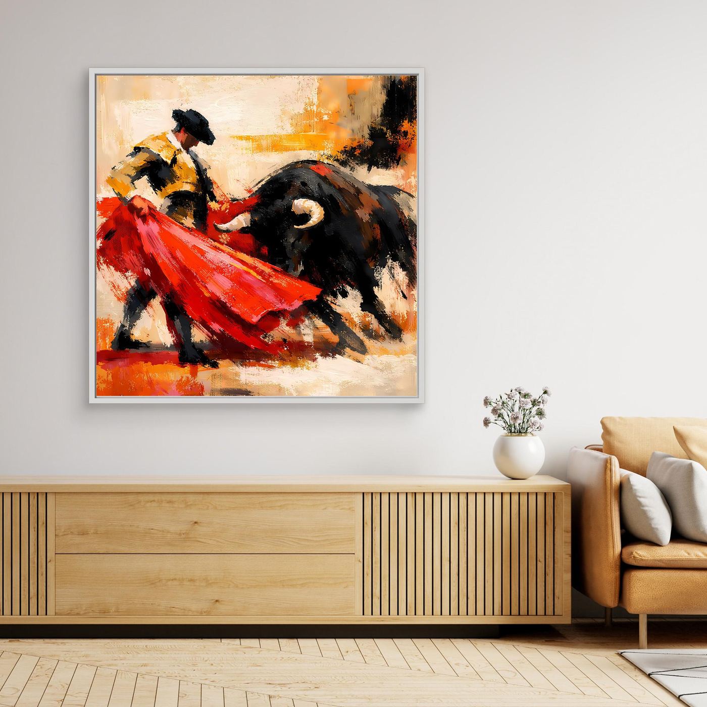 Premium Leinwand Matador und Stier Abstrakt | Modernes Kunst Poster Spanien Wandbild