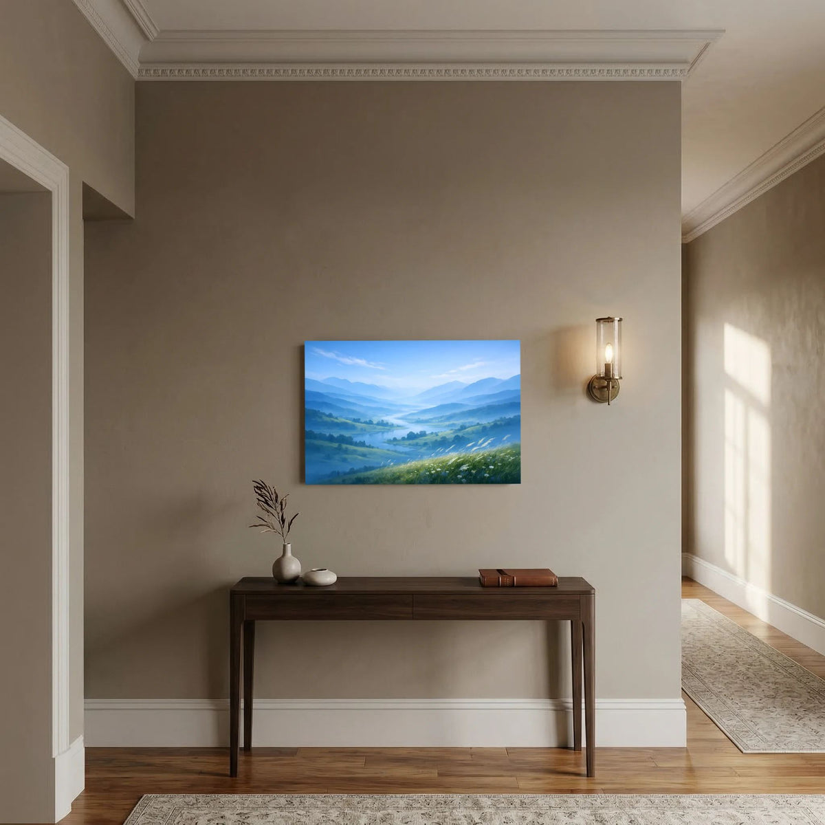 Querformatiges Poster Berglandschaft im Nebeltal, ohne sichtbaren Rahmen