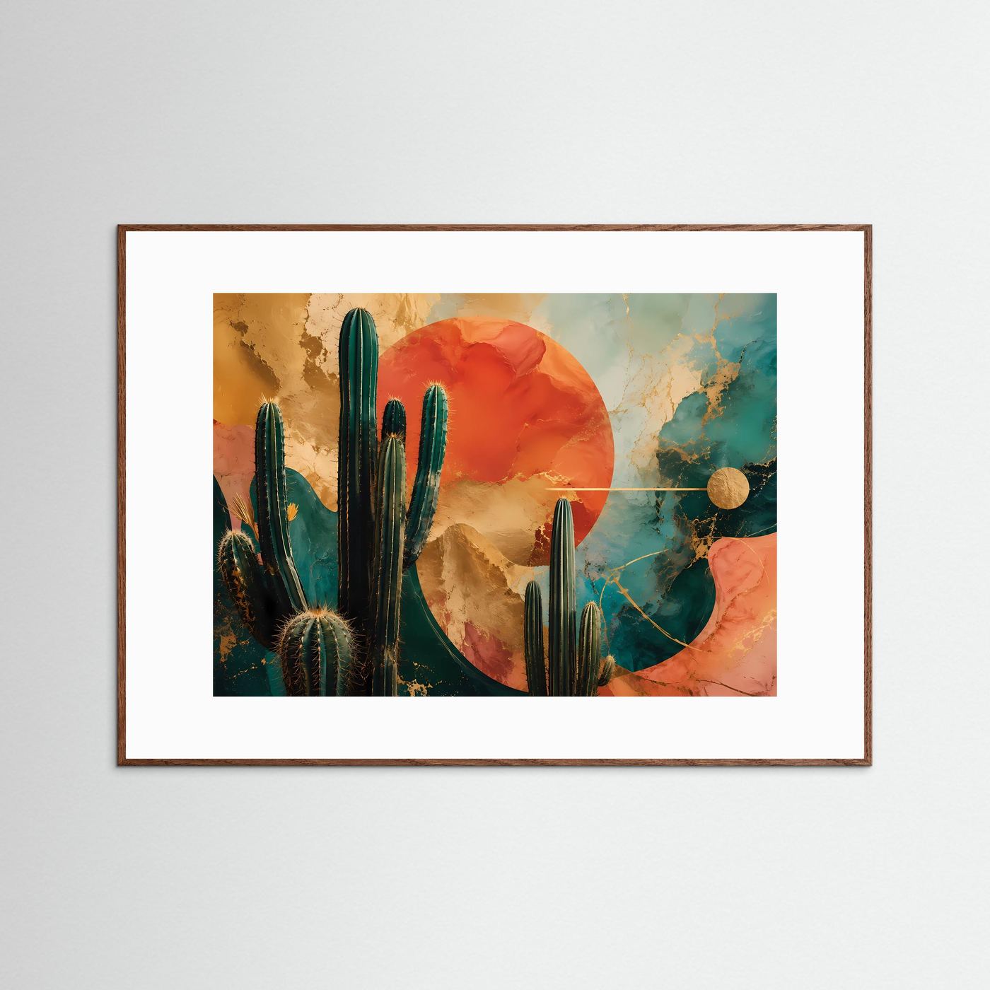 Wüstenhitze & Marokko-Vibe | Abstraktes Kaktus Poster mit Gold- und Terrakotta-Akzenten