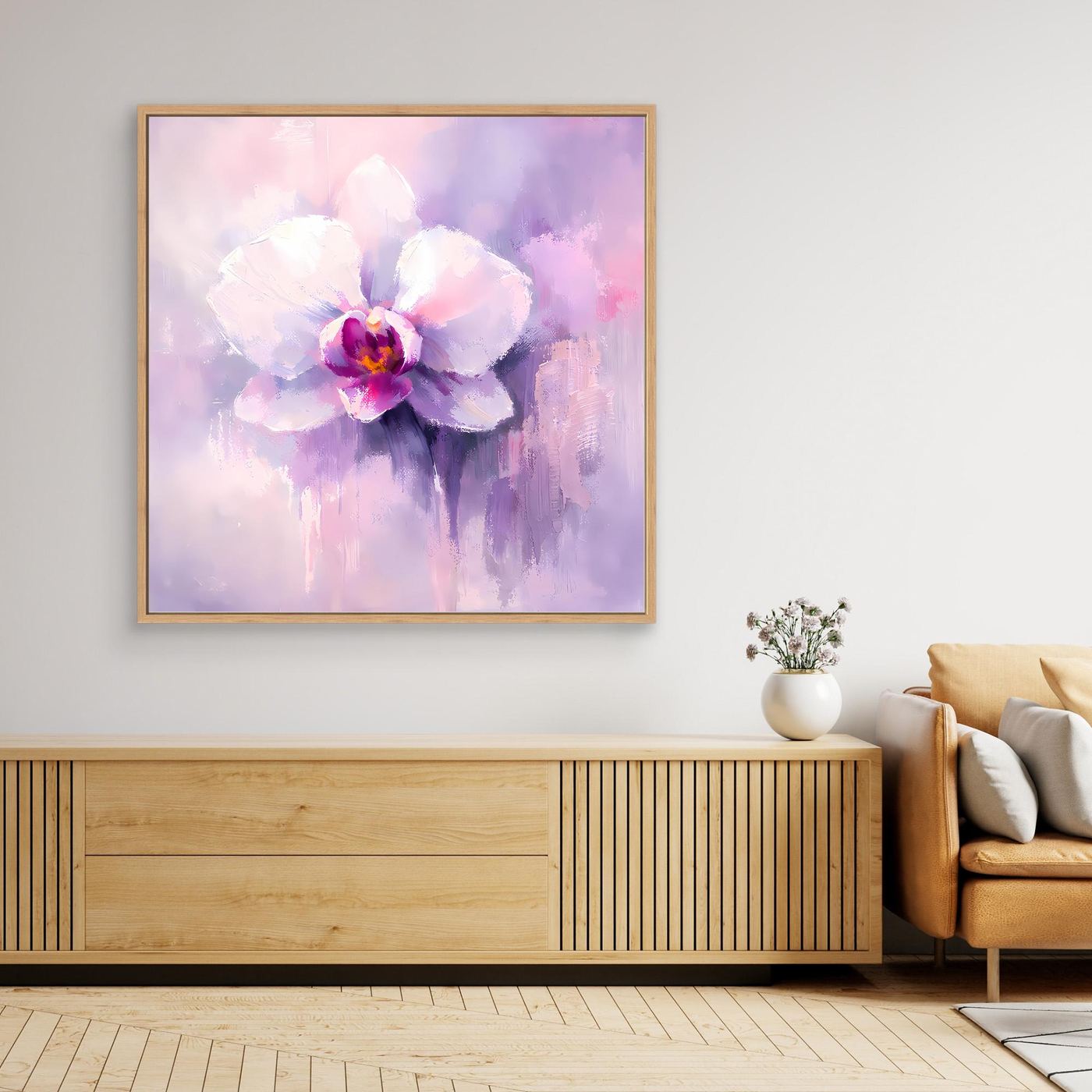 Leinwand Abstraktes Orchideen Blütenbild | Modernes Wandbild Weiß Violett Pink