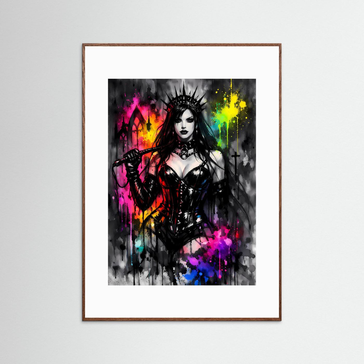 Gothic Queen Dominanz | Dunkles Fantasy Kunstposter mit Peitsche & Spiked Crown Hochformat