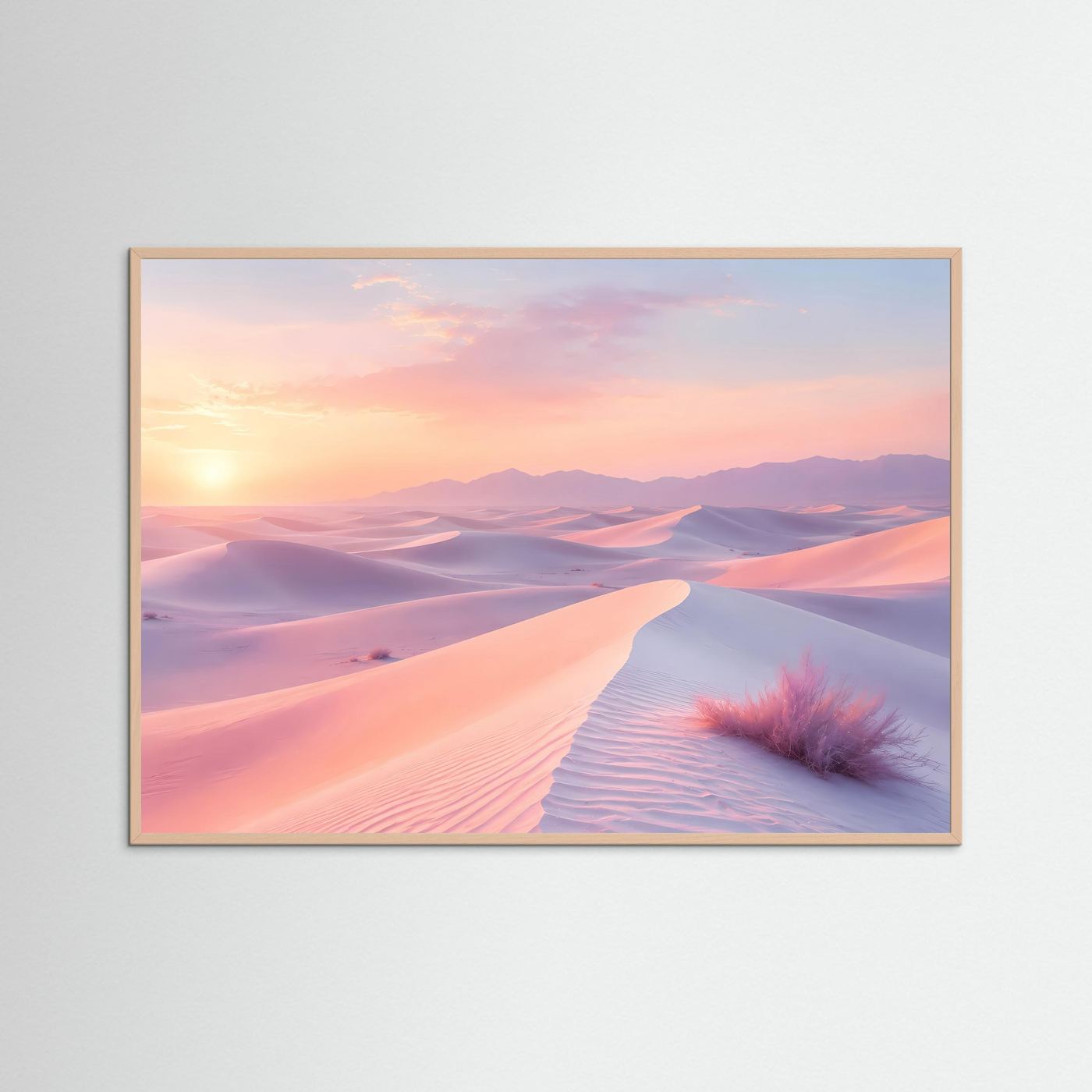 Pastell Wüste Sonnenaufgang | Rosa Sanddünen Wandbild | Minimalistische Wüstenlandschaft | Modernes Leinwandbild | Premium Poster