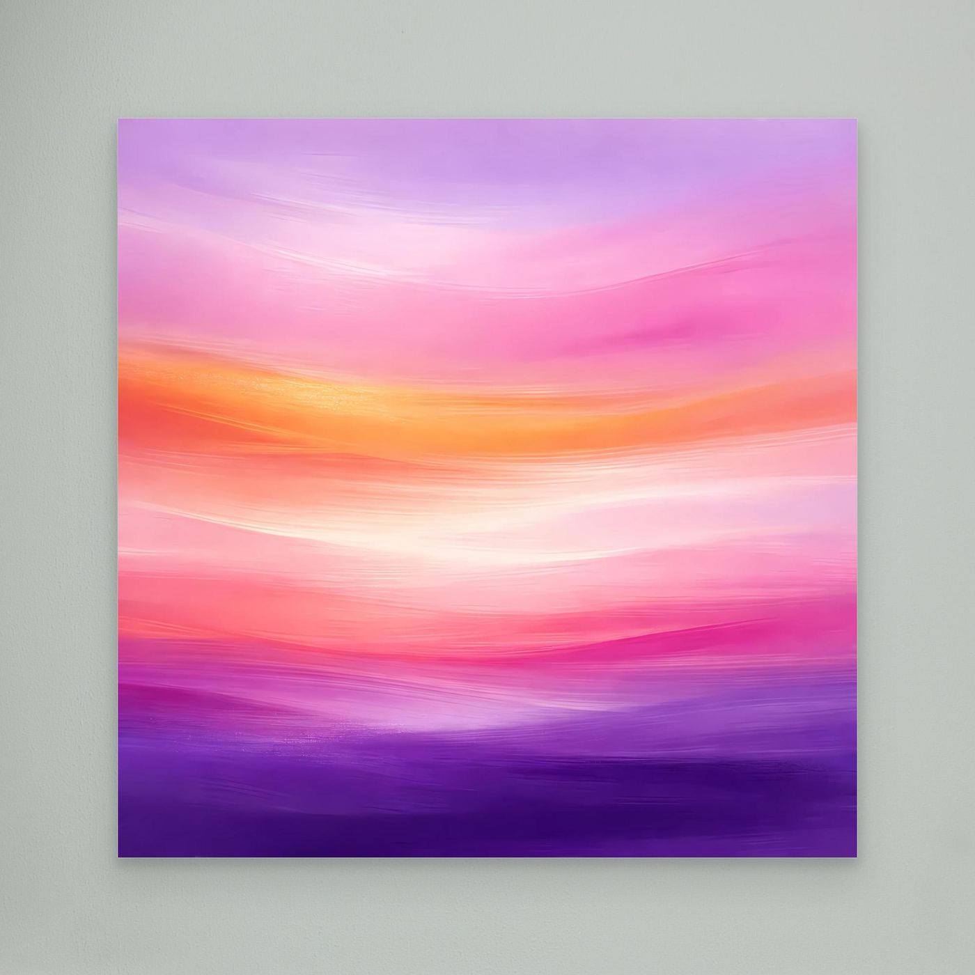 Abstraktes Leinwandbild mit Horizont, pastellfarbenes Abendrot in Violett und Pink ohne Rahmen
