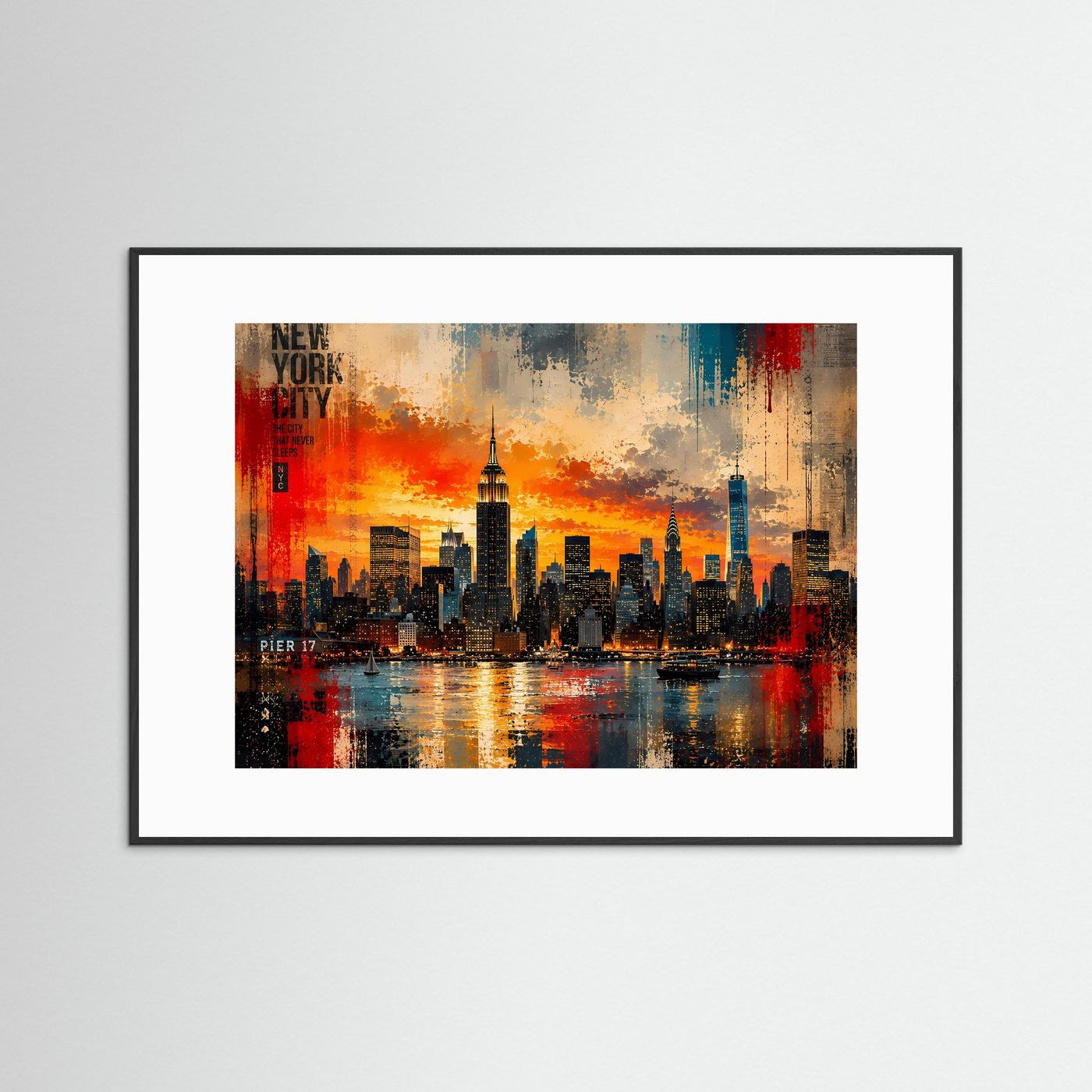 New York City Skyline bei Sonnenuntergang | Urban Art & Skyline Poster Querformat