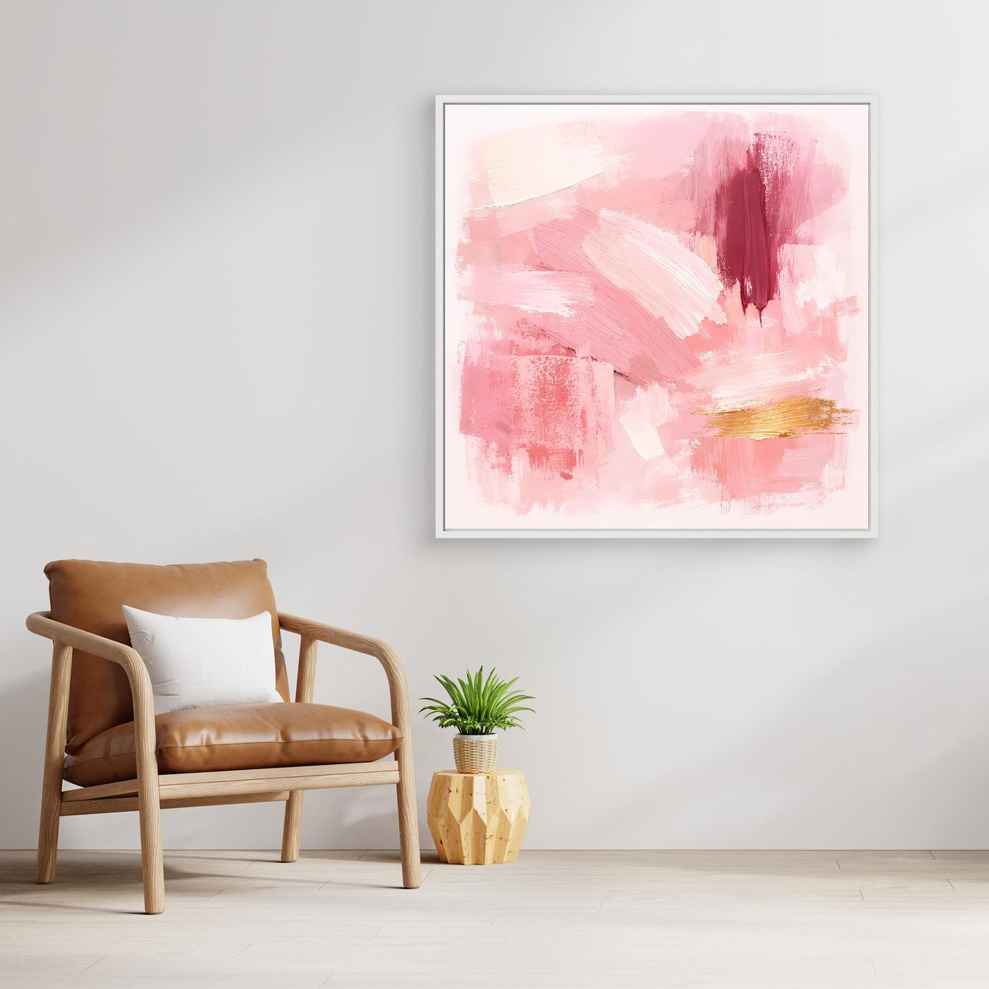 Leinwand Abstraktes Gemälde in Rosa und Gold | Modernes Elegantes Wandbild Pastell