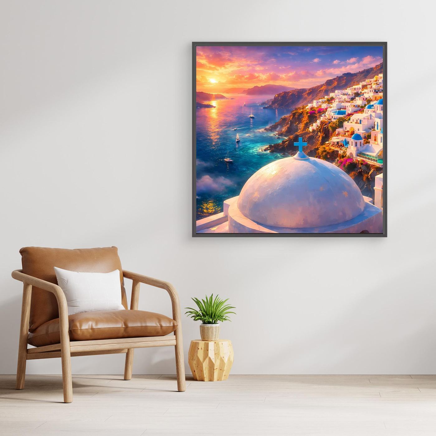 Leinwandbild Traumhaftes Santorini bei Sonnenuntergang | Maritimes Urlaubsflair